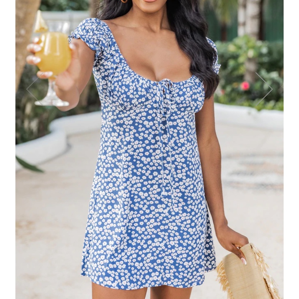 Pink lily blue floral dress